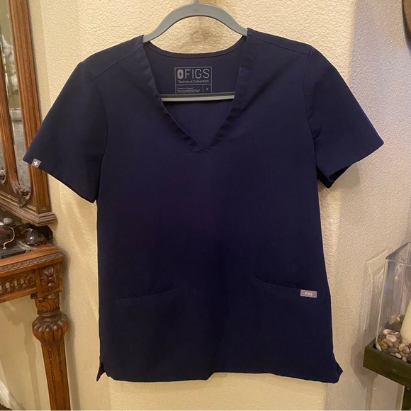 FIGS Women Navy V-Neck Technical Collection Scrub Top Size Small - Picture 1 of 7